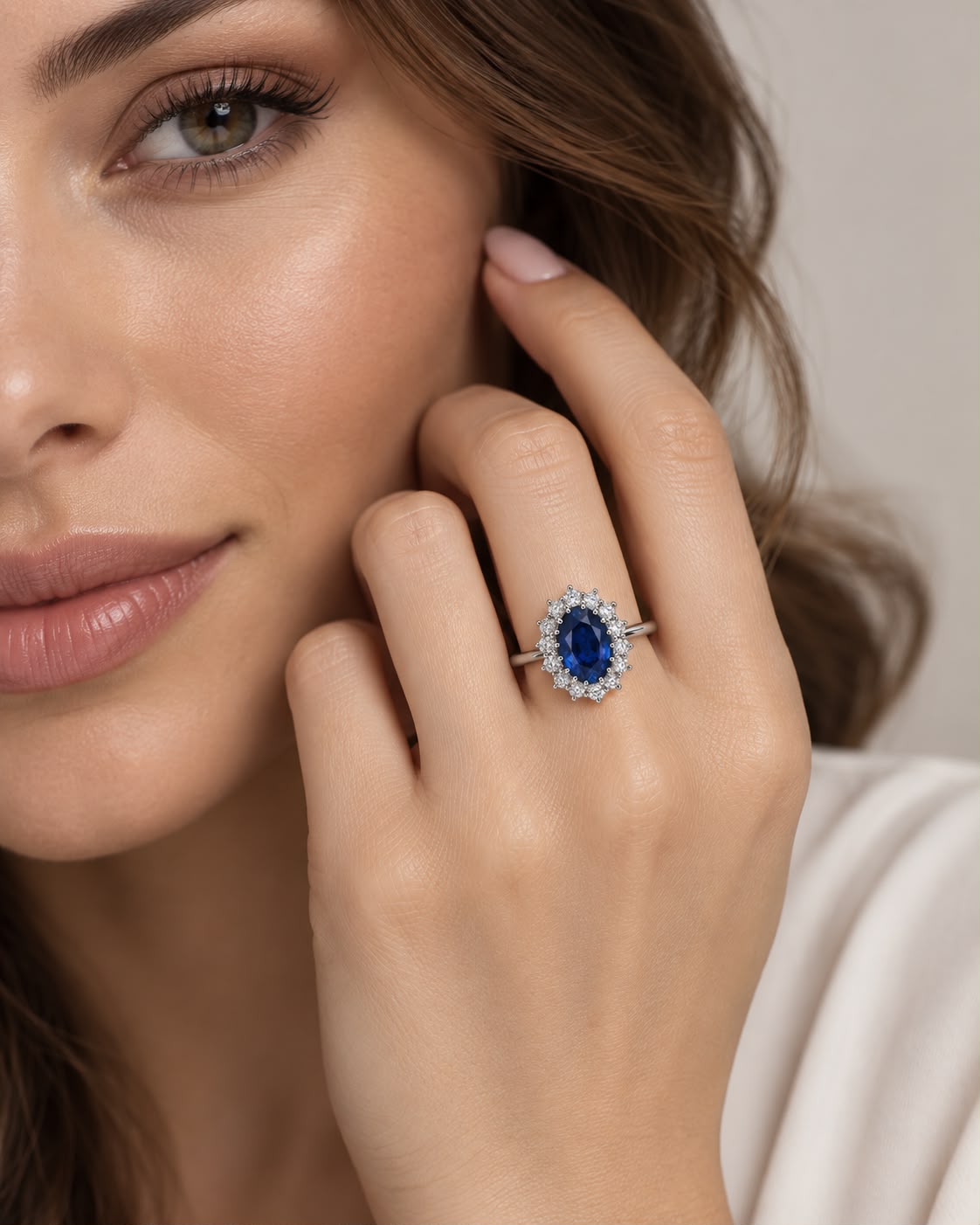Anello Kate regolabile con Swarovski Bianchi e Zaffiro Centrale Blu Notte
