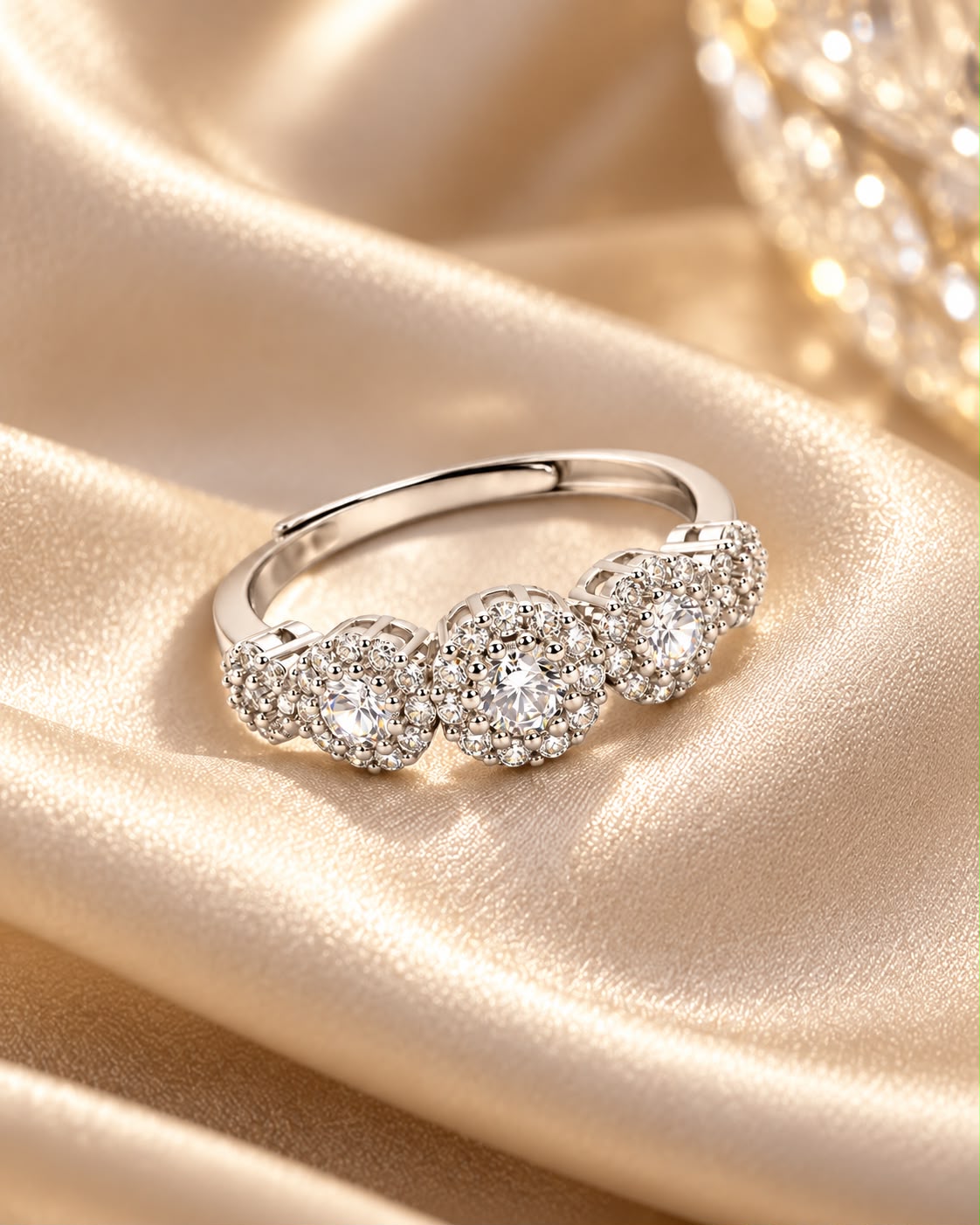 Anello regolabile Magic Gradazione con Swarovski bianchi a 5 fiori tondi