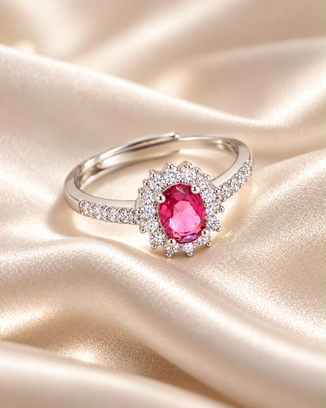 Anello Aurelia con Swarowski Bianchi e Zaffiro Centrale Rosso