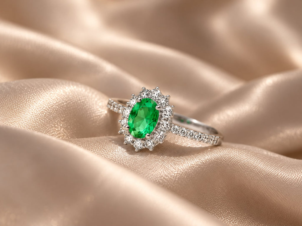 Anello Vivienne con Swarowski Bianchi e Smeraldo Centrale Verde