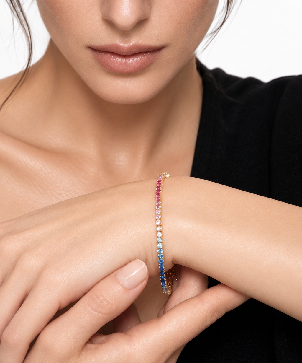 Bracciale con Zaffiri Rainbow Tennis 2,5 mm