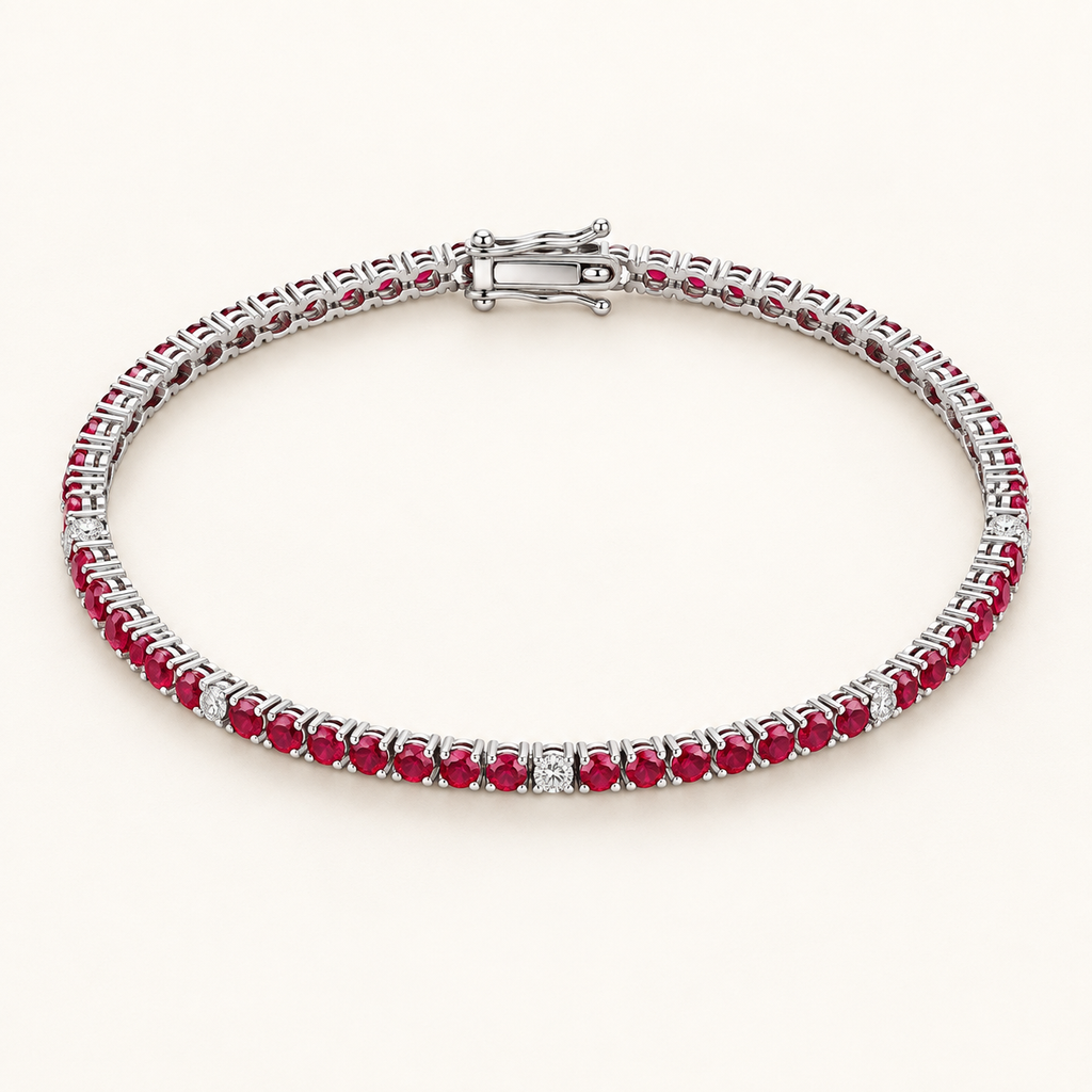 Bracciale Tennis in oro bianco 18k con rubini e diamanti
