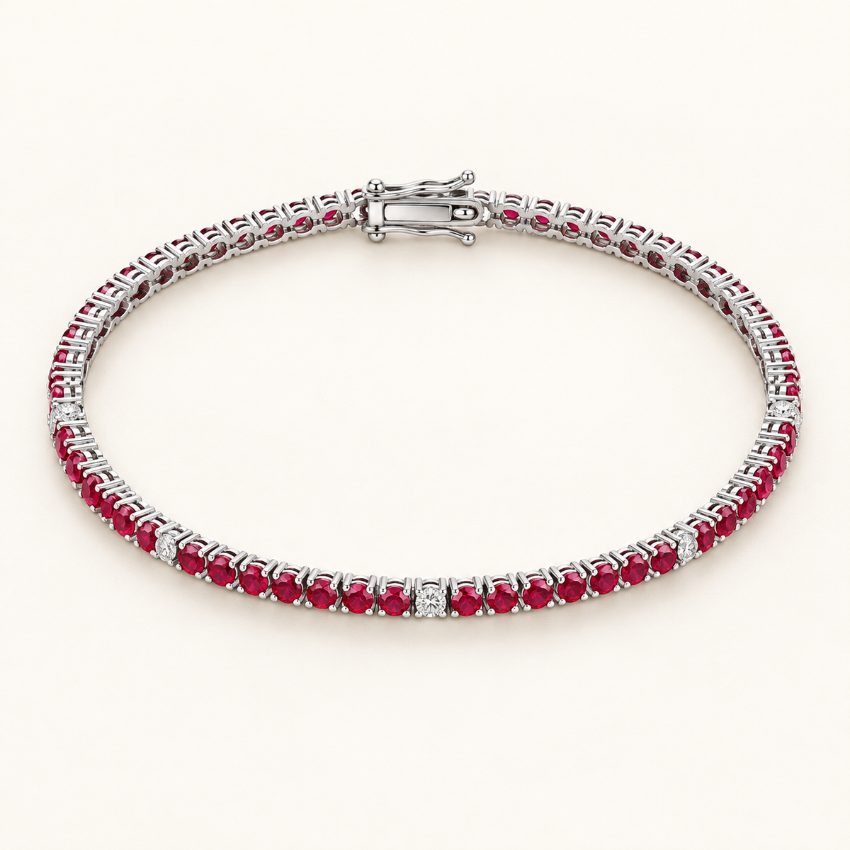 Bracciale Tennis in oro bianco 18k con rubini e diamanti