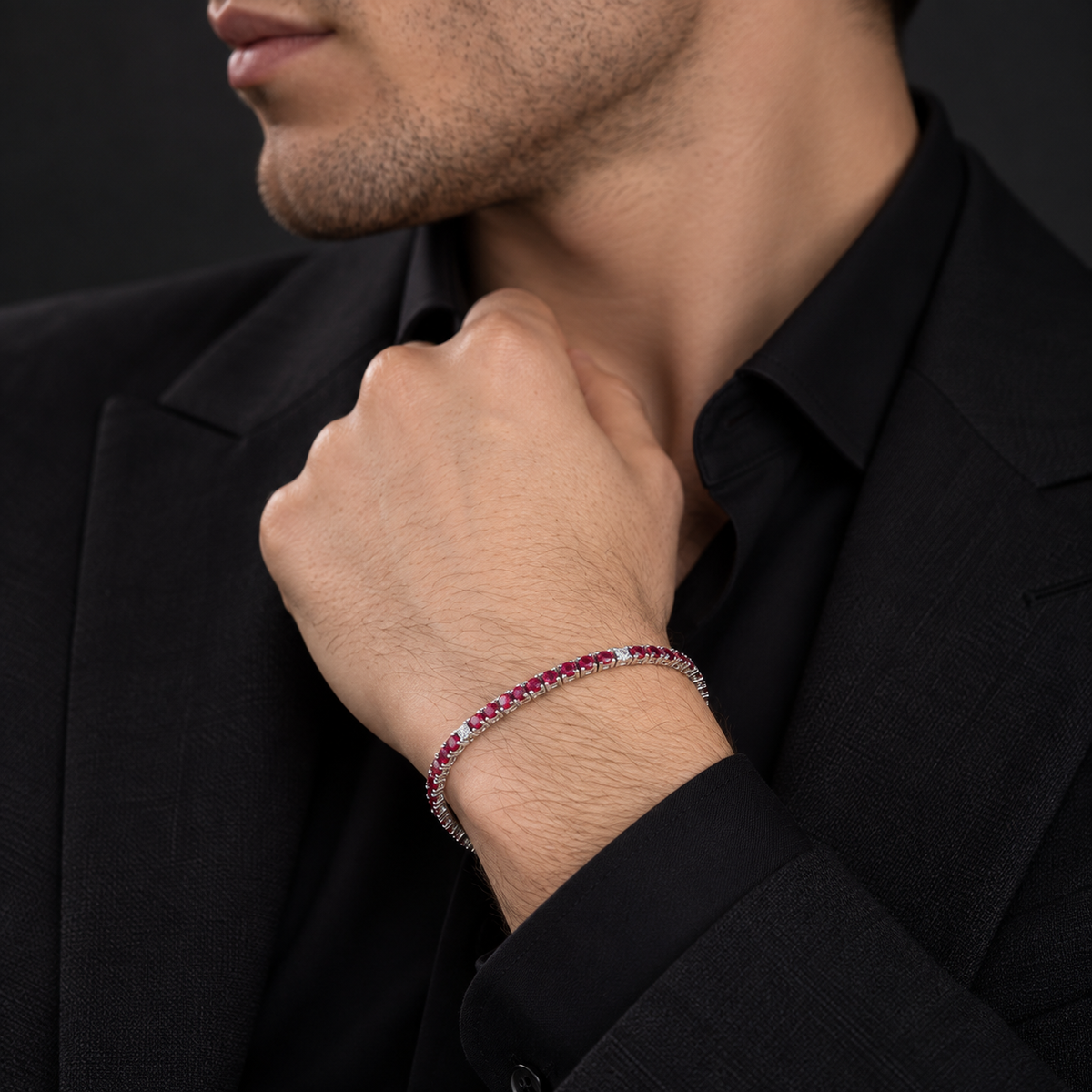 Bracciale Tennis in oro bianco 18k con rubini e diamanti