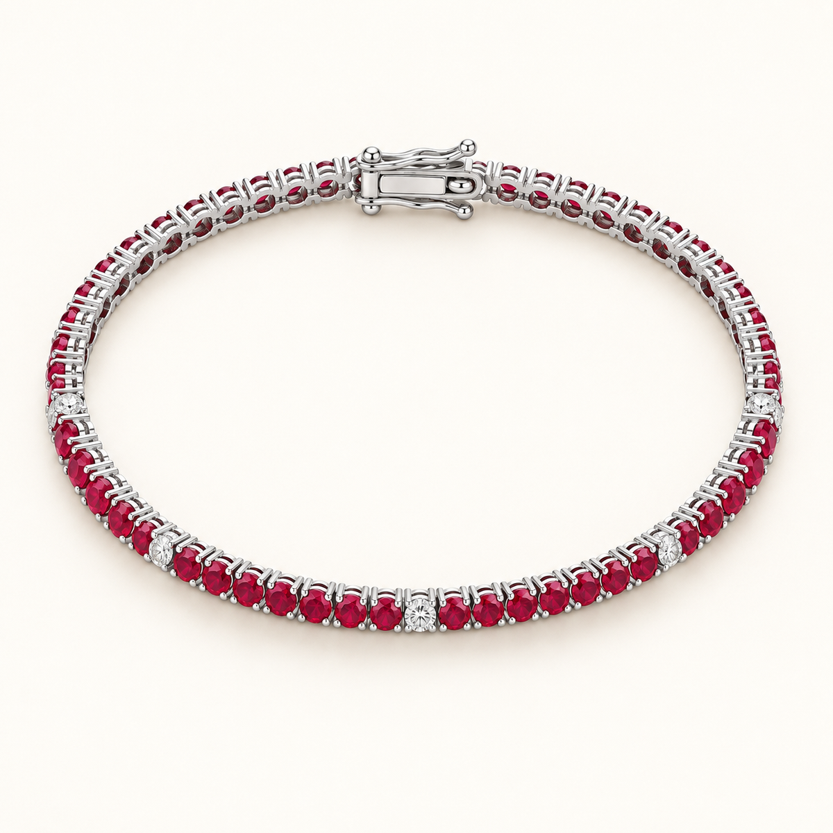 Bracciale Tennis quadro in oro Bianco 18k con rubini e diamanti