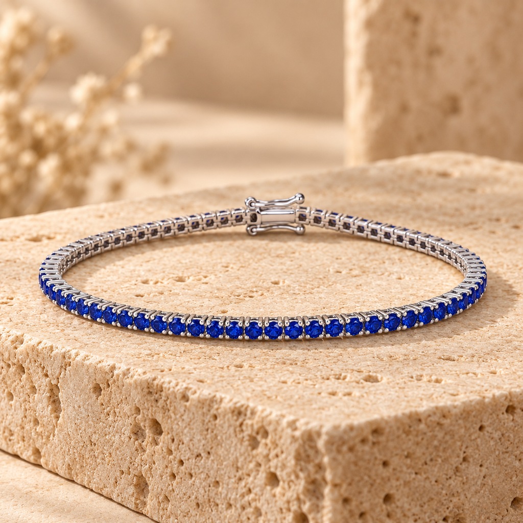 Bracciale Tennis in oro Bianco 18k con Zaffiri Blu