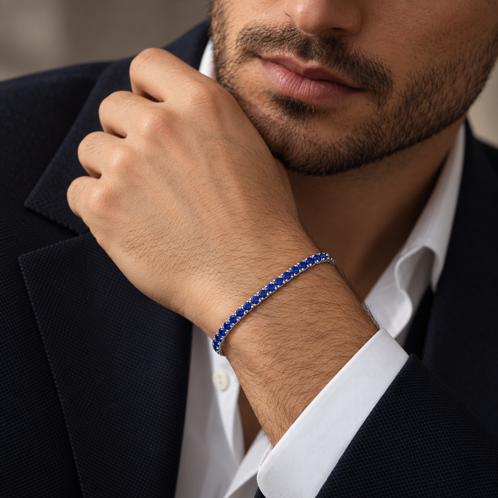 Bracciale Tennis in oro Bianco 18k con Zaffiri Blu