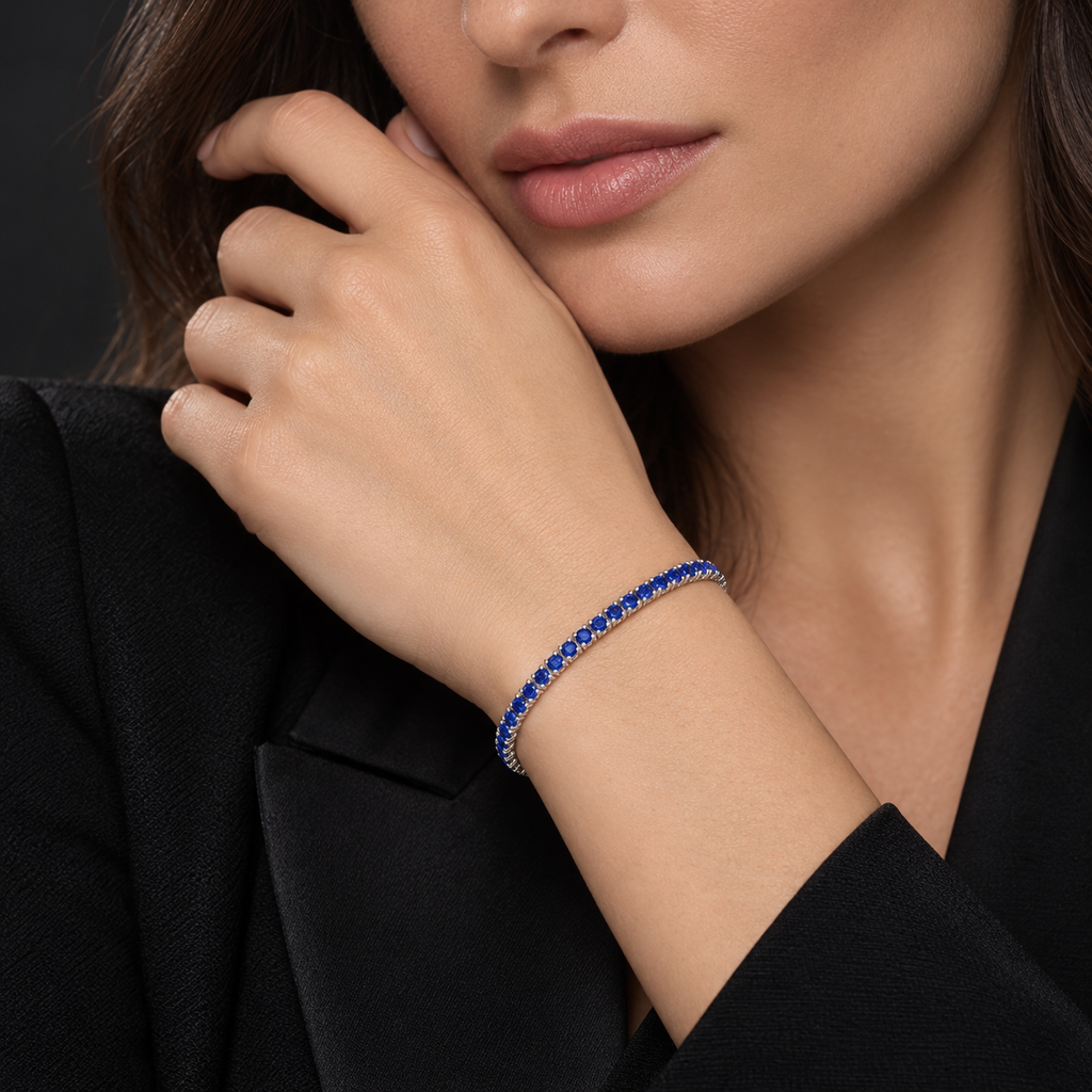 Bracciale Tennis in oro Bianco 18k con Zaffiri Blu