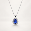 Collana in oro Bianco 18k con Zaffiro blu e contorno in diamanti
