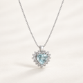 Collana in oro bianco 18k con acquamarina cuore diamanti contorno