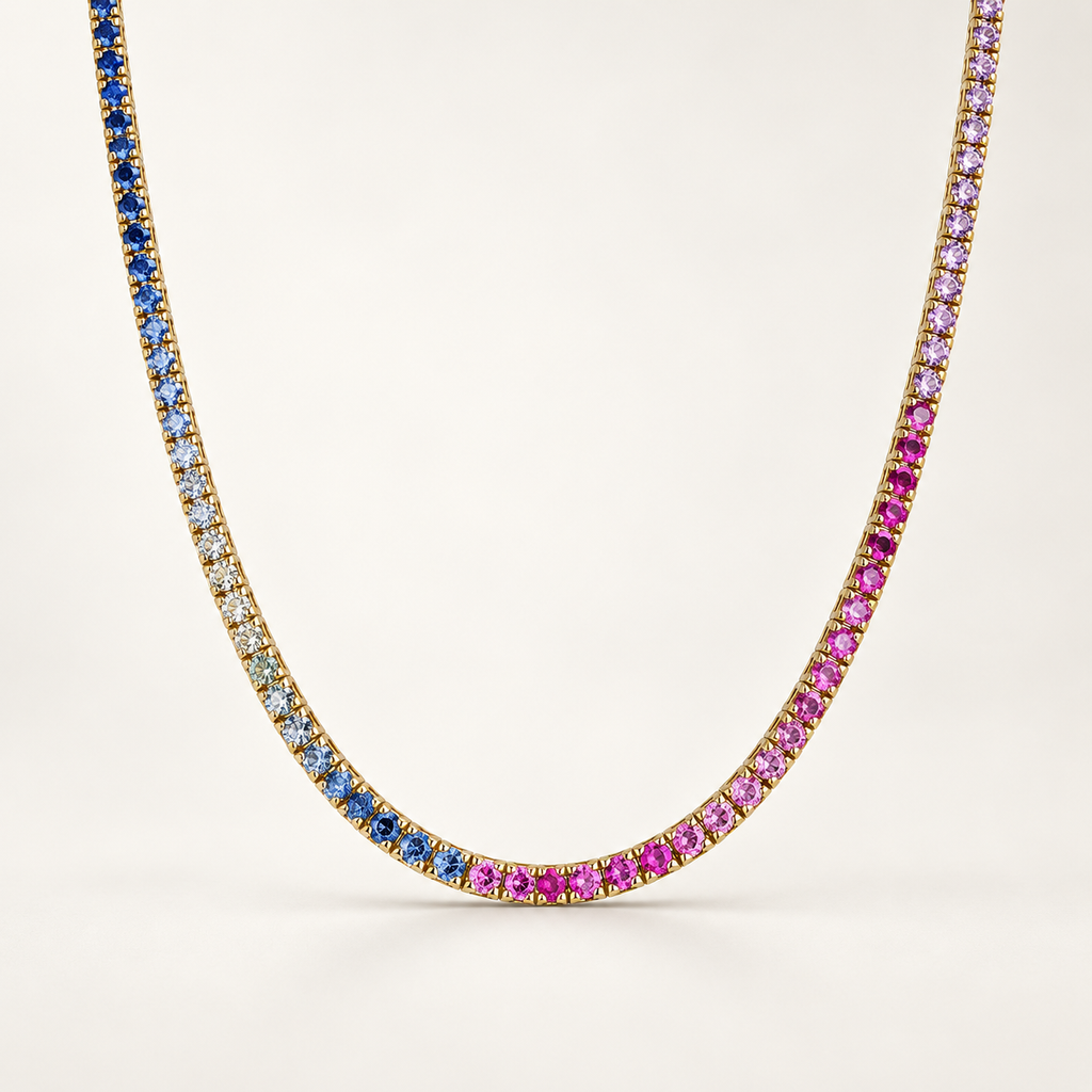 Collana Tennis con Zaffiri Rainbow