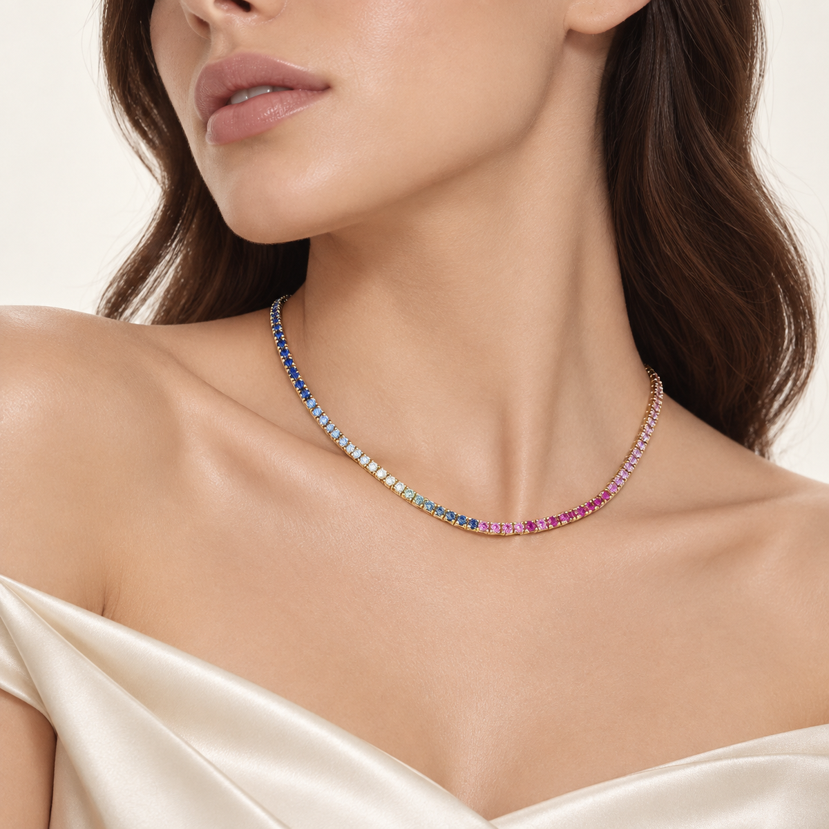 Collana Tennis con Zaffiri Rainbow