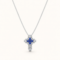 Collana con croce in oro bianco 18k con Diamanti e Zaffiri Blu
