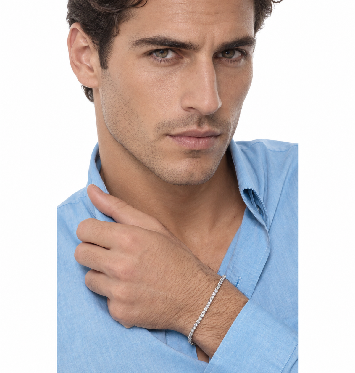 Bracciale Tennis lineare a piramide in oro Bianco 18k con diamanti 3mm