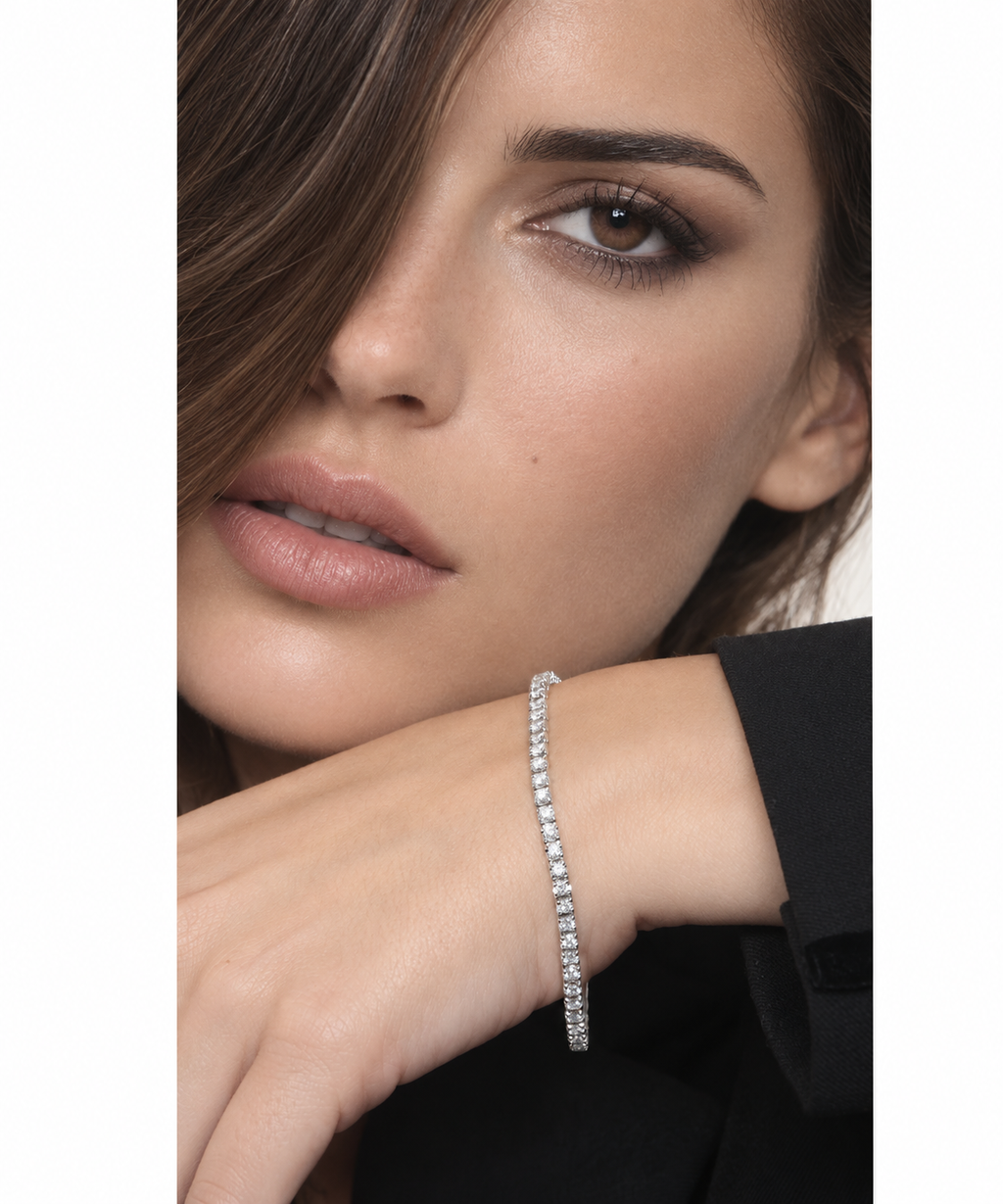 Bracciale Tennis lineare a piramide in oro Bianco 18k con diamanti 3mm
