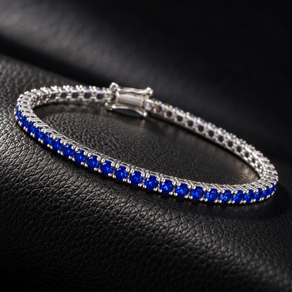 Bracciale Tennis in oro Bianco 18k con Zaffiri Blu