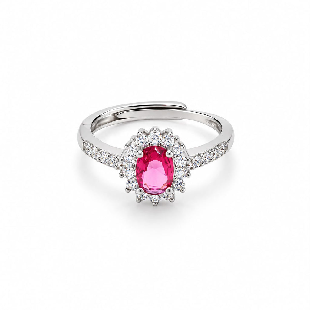 Anello Aurelia con Swarowski Bianchi e Zaffiro Centrale Rosso