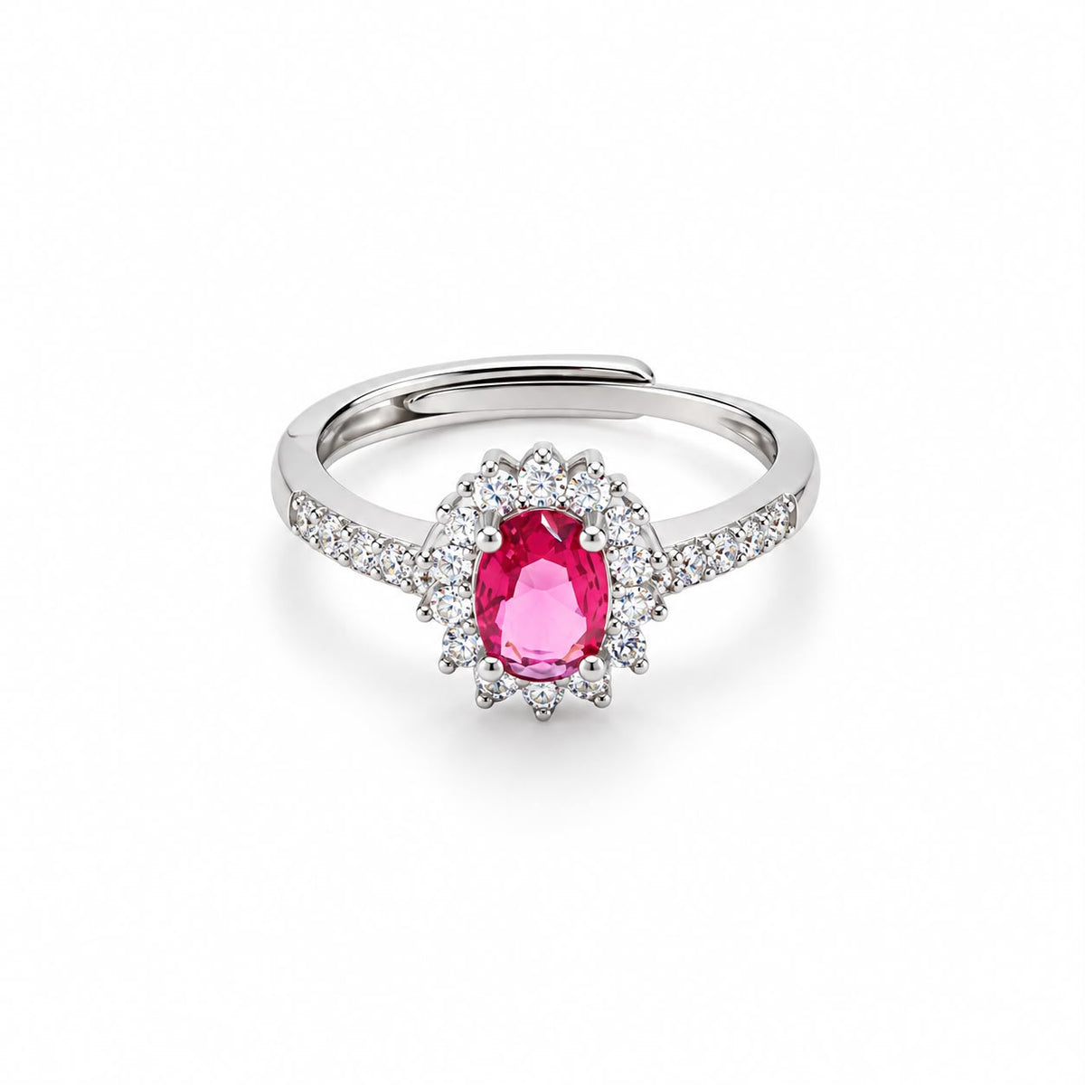 Anello Aurelia con Swarowski Bianchi e Zaffiro Centrale Rosso