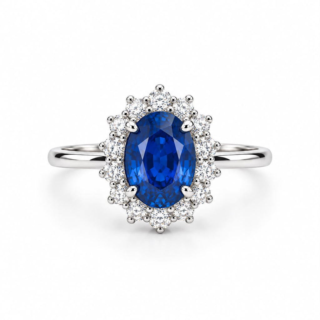 Anello Kate regolabile con Swarovski Bianchi e Zaffiro Centrale Blu