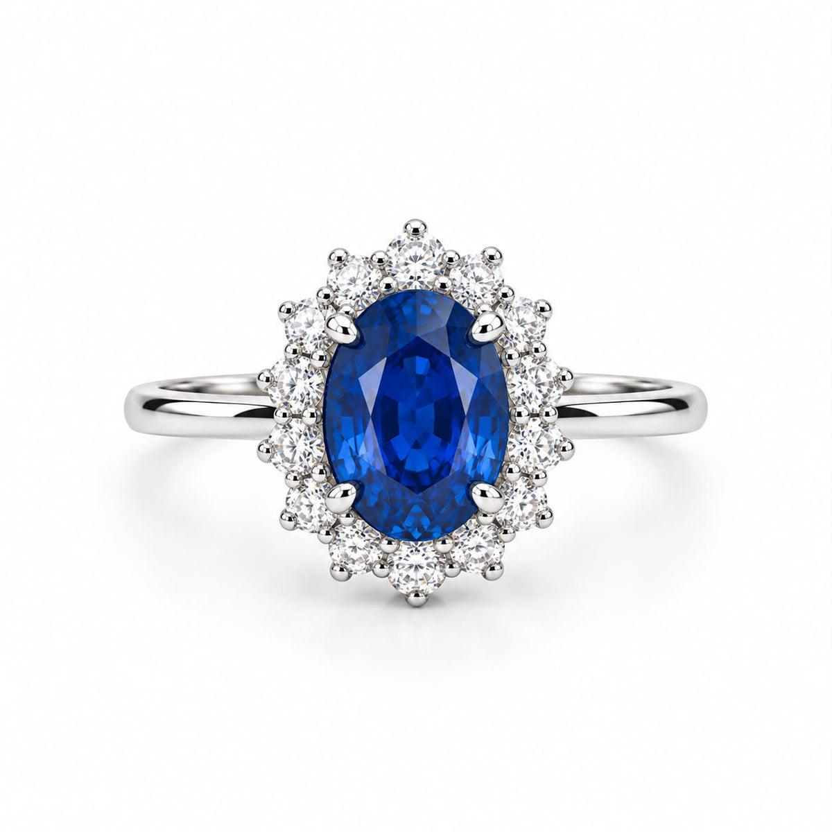 Anello Kate regolabile con Swarovski Bianchi e Zaffiro Centrale Blu