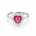 Anello Cuore regolabile con Swarovski Bianchi e Rubino Centrale Rosso
