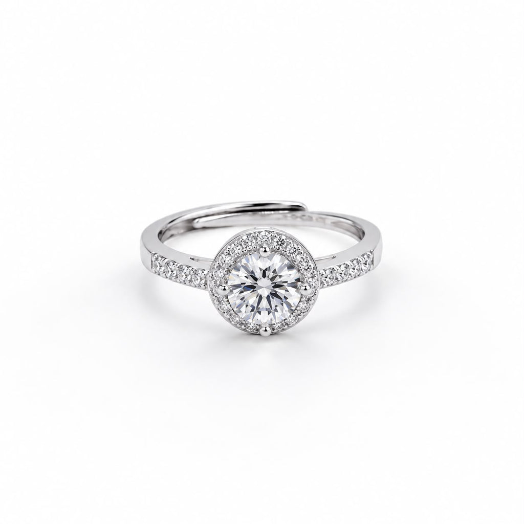Anello Tondo ZK regolabile con Swarovski Bianchi e Diamante Centrale