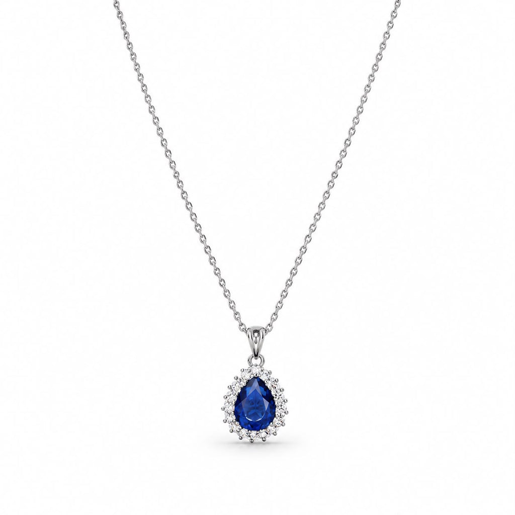 Collana Goccia con contorno Swarovski Bianchi e Zaffiro Blu Notte