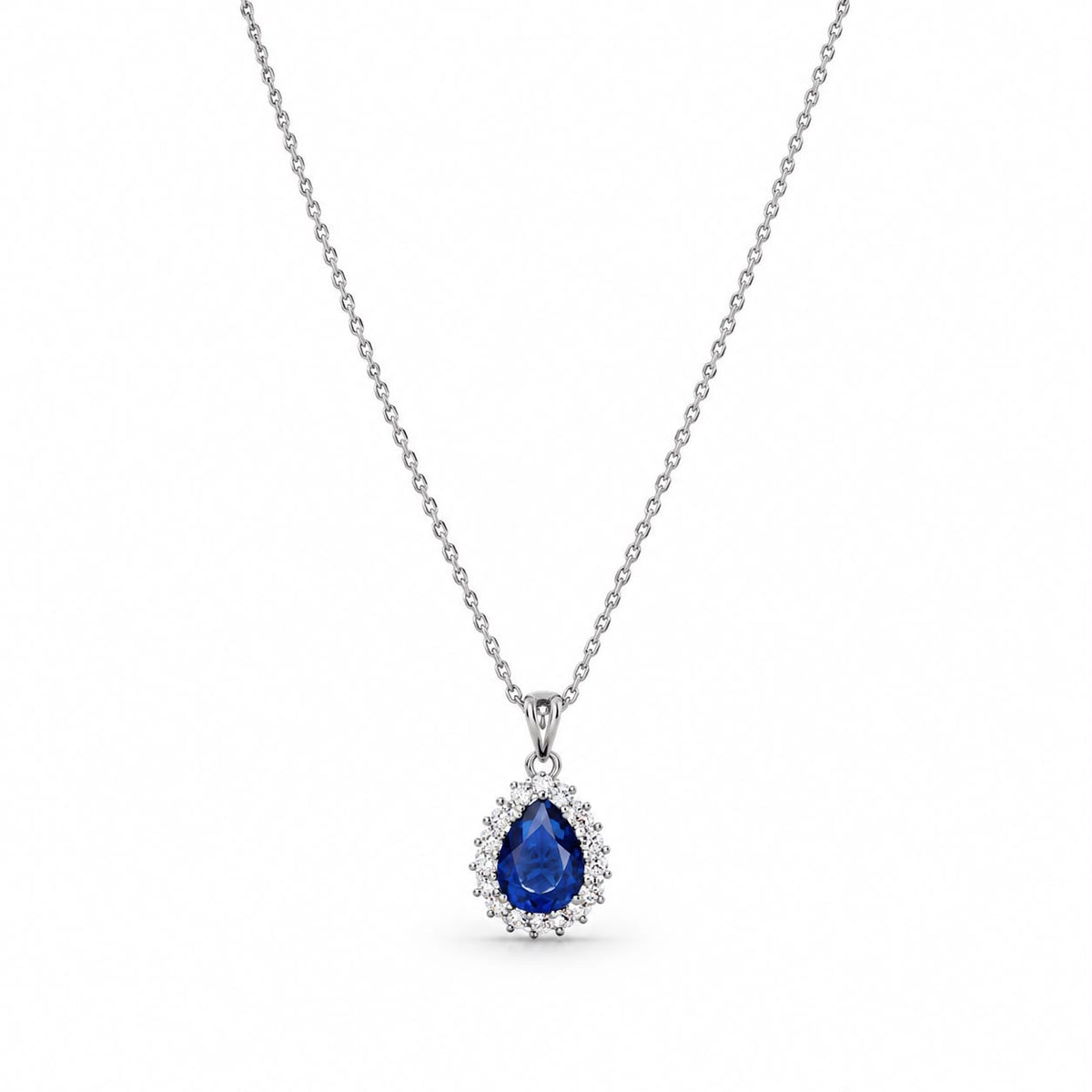 Collana Goccia con contorno Swarovski Bianchi e Zaffiro Blu Notte