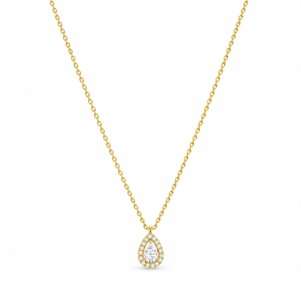 Collana Goccia Mini Dorata Con Swarovski Bianchi e Diamante Centrale