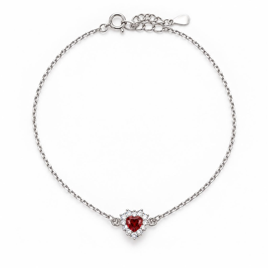 Bracciale Cuore regolabile con contorno Swarovski e Rubino Centrale Rosso