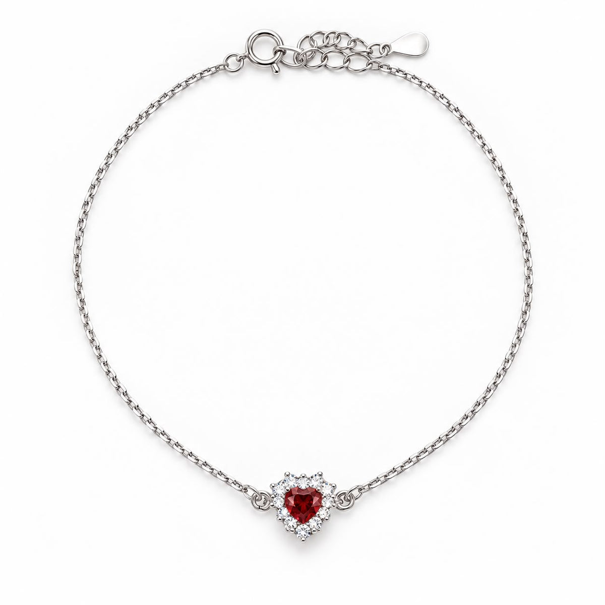 Bracciale Cuore regolabile con contorno Swarovski e Rubino Centrale Rosso
