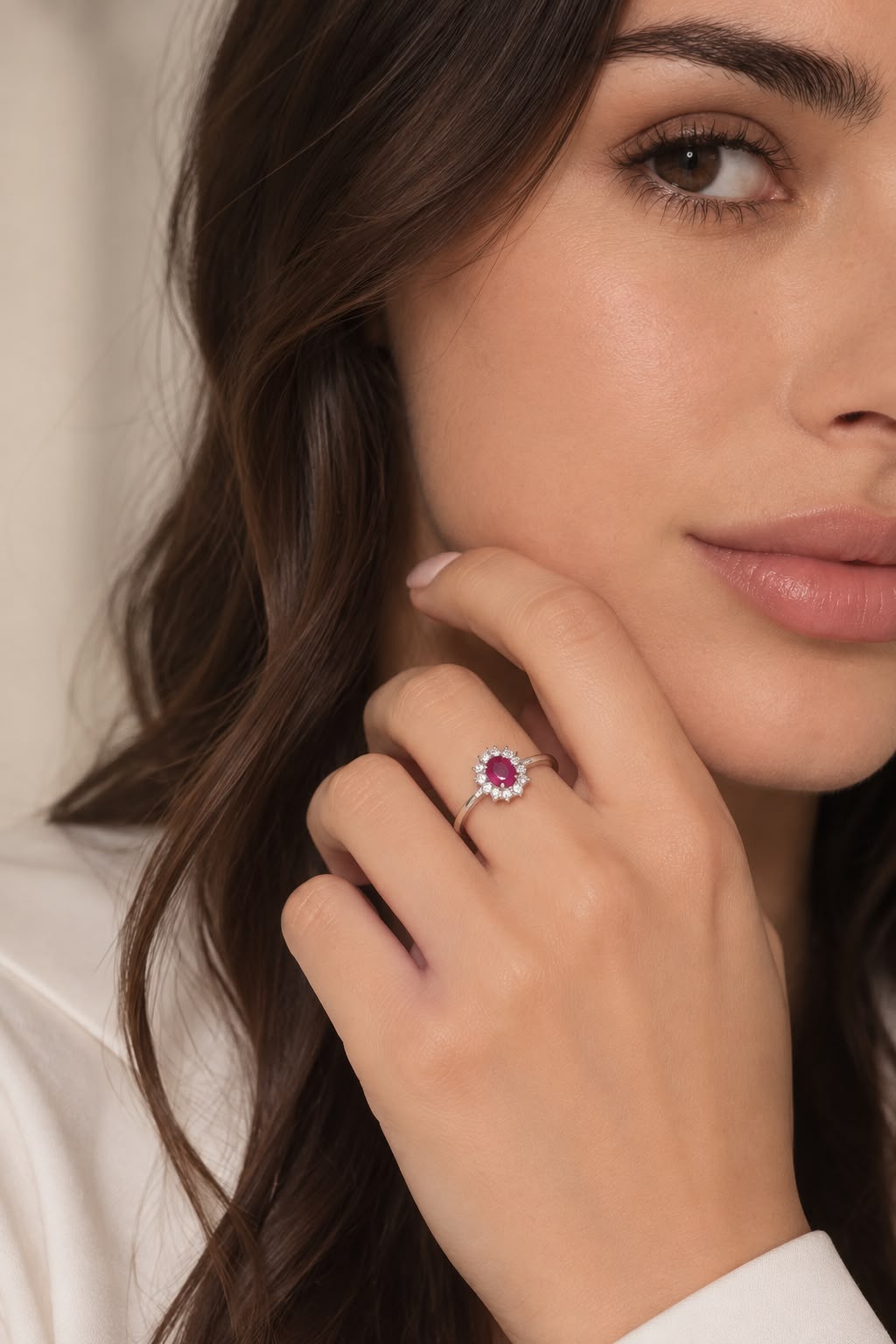 Anello Passione in oro bianco 750 con rubino e diamanti