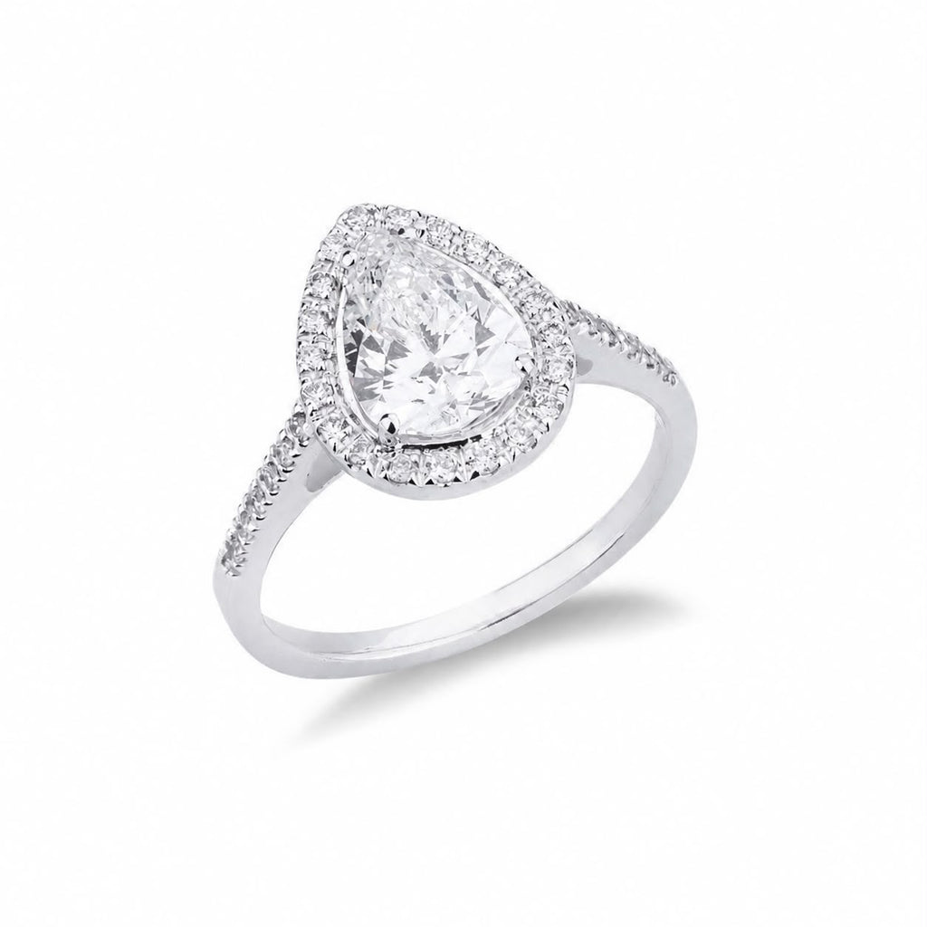 Anello Meraviglia con diamante taglio goccia in oro bianco 18k
