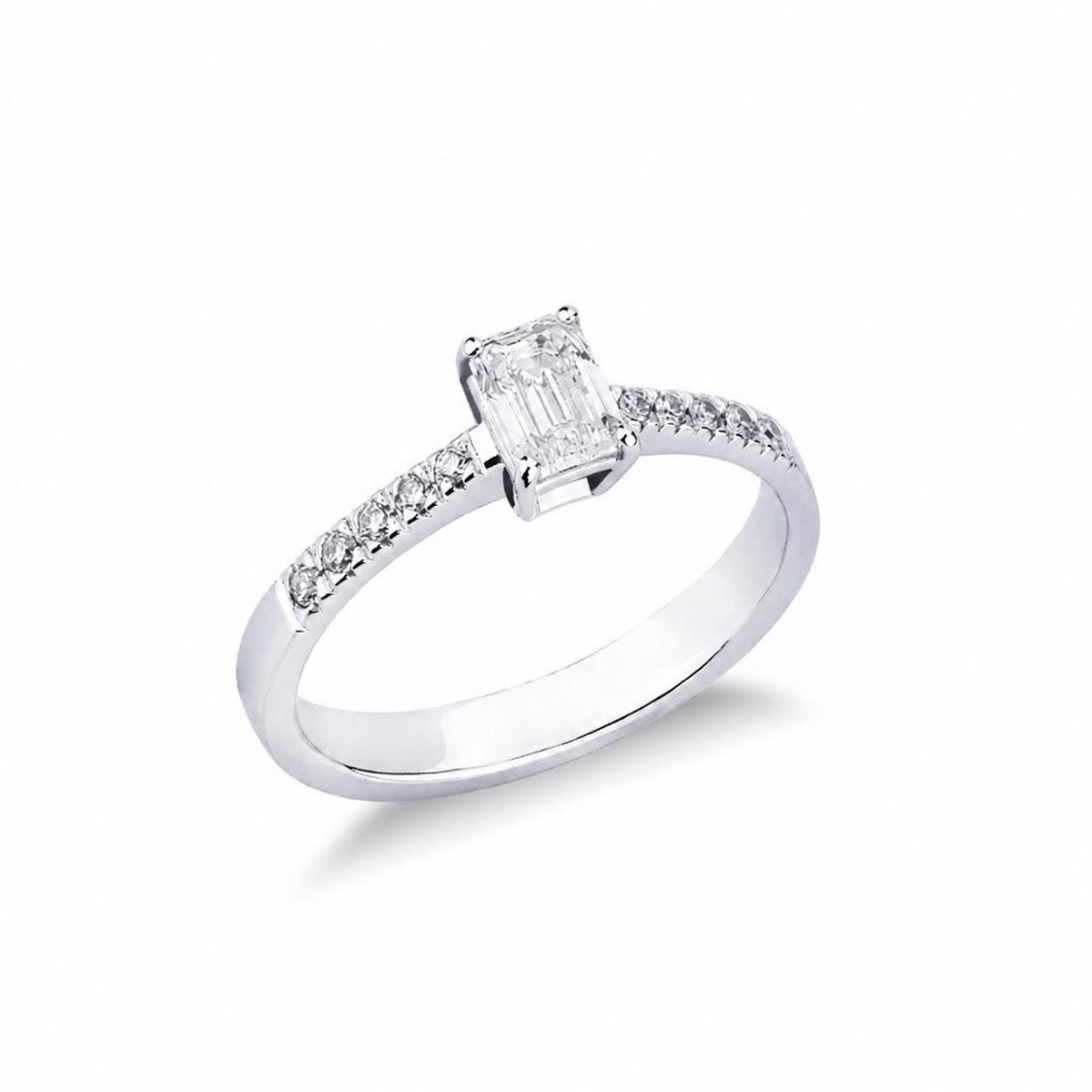 Anello Baguette con diamante taglio smeraldo 0.70ct in oro bianco 18k