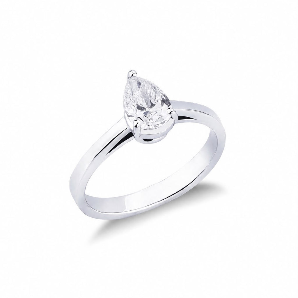 Anello Tears con diamante taglio goccia 0.70ct in oro bianco 18k