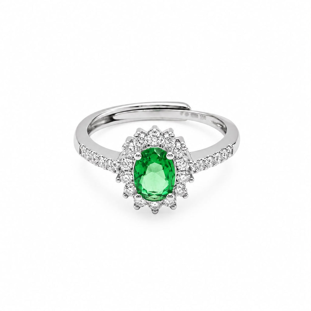 Anello Vivienne con Swarowski Bianchi e Smeraldo Centrale Verde
