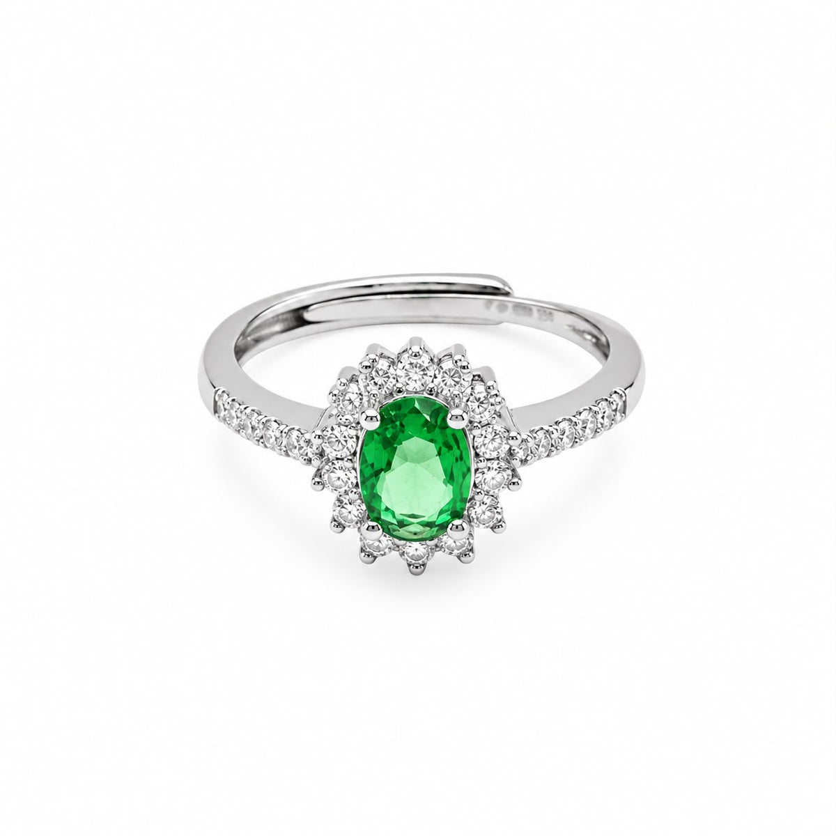 Anello Vivienne con Swarowski Bianchi e Smeraldo Centrale Verde