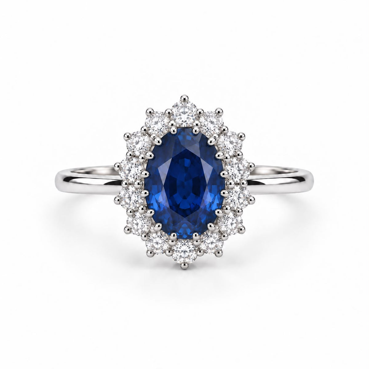 Anello Kate regolabile con Swarovski Bianchi e Zaffiro Centrale Blu Notte