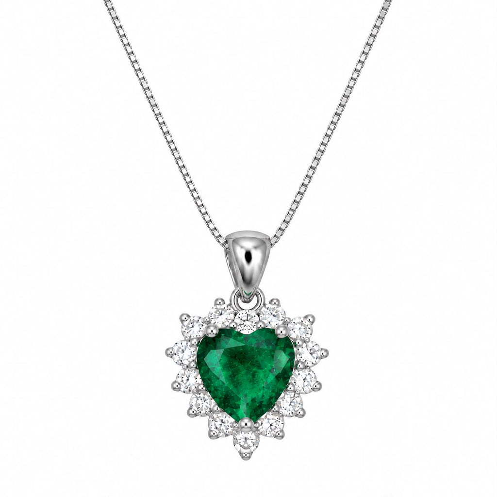 Collana Cuore Kate con Pendente a Cuore contornato da Swarovski Bianchi e Smeraldo Verde Centrale