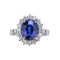 Anello Margherita con zaffiro blu ovale e diamanti sul contorno