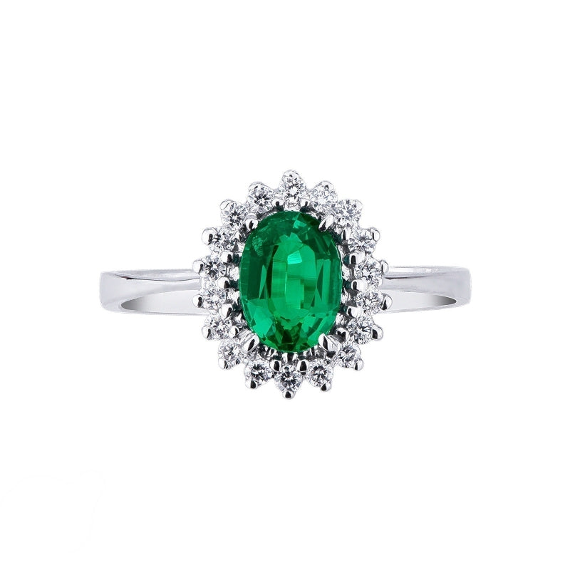 Anello Love in oro bianco 18k con diamanti e smeraldo ovale