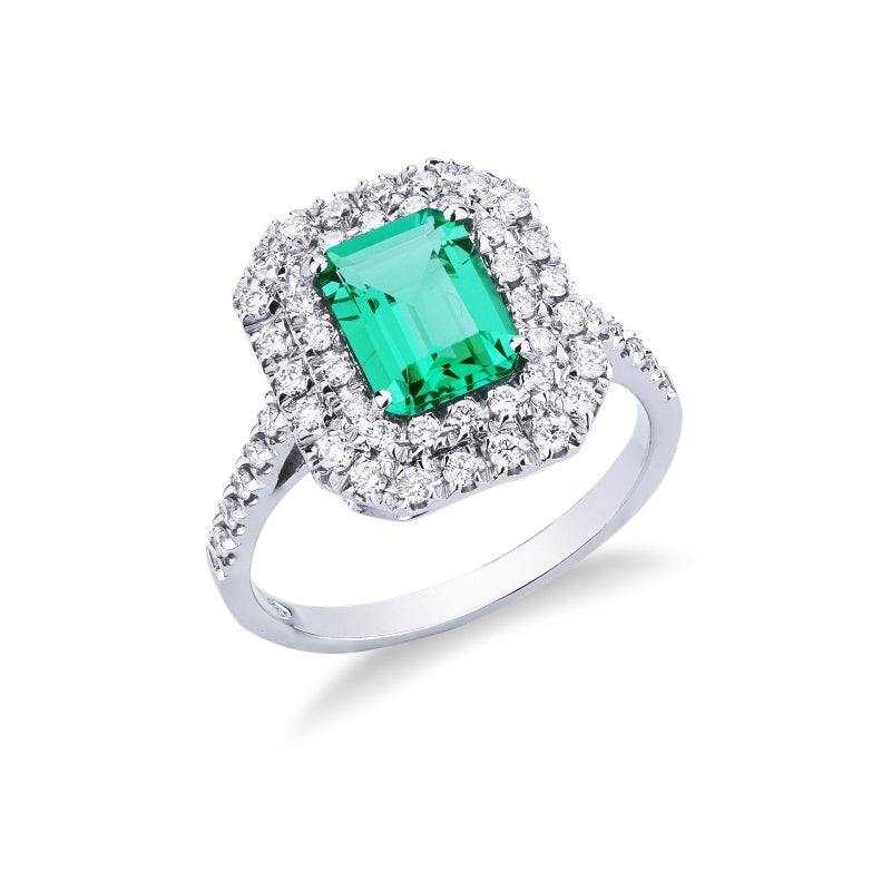 Anello Aura in oro bianco 18k con Smeraldo e diamanti