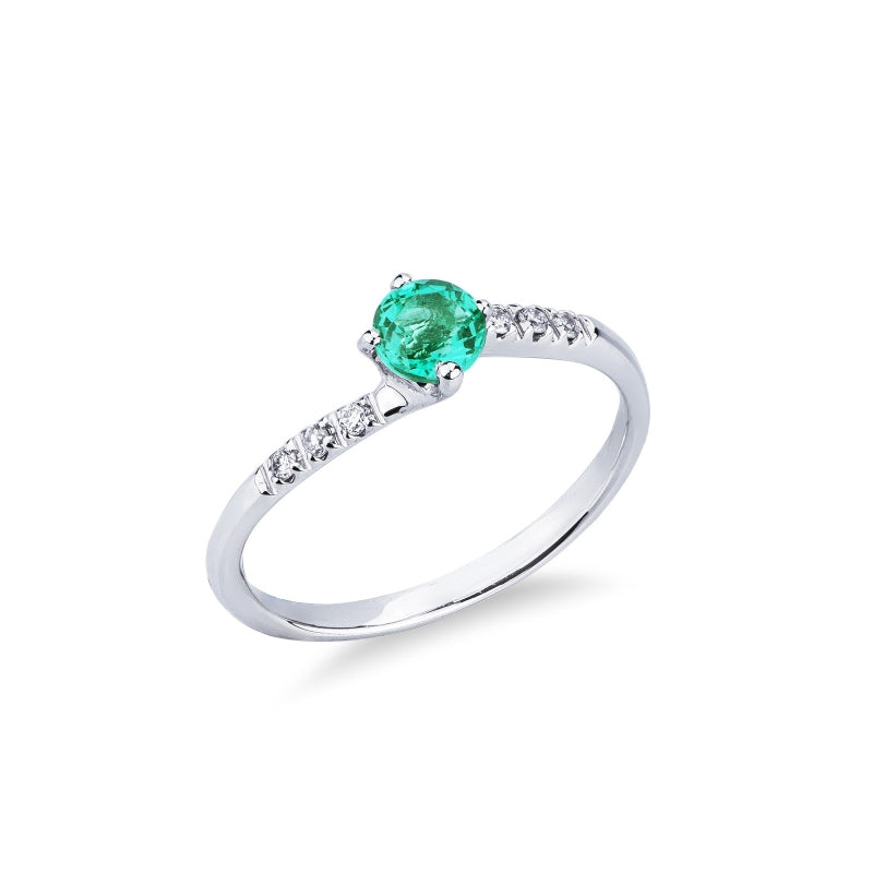 Anello Eden in Oro Bianco 18k con Diamanti e Smeraldo al centro