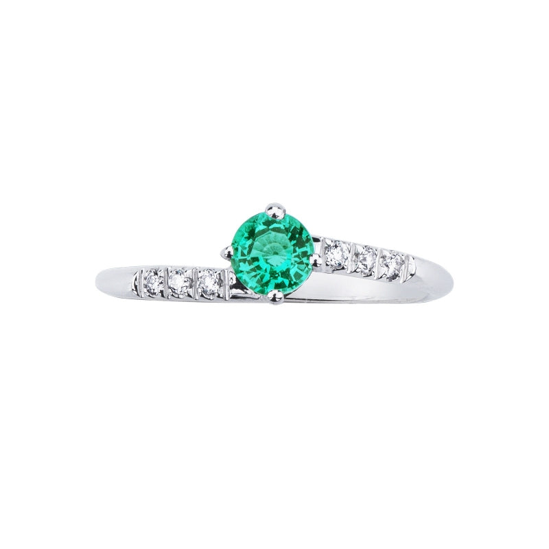 Anello Eden in Oro Bianco 18k con Diamanti e Smeraldo al centro