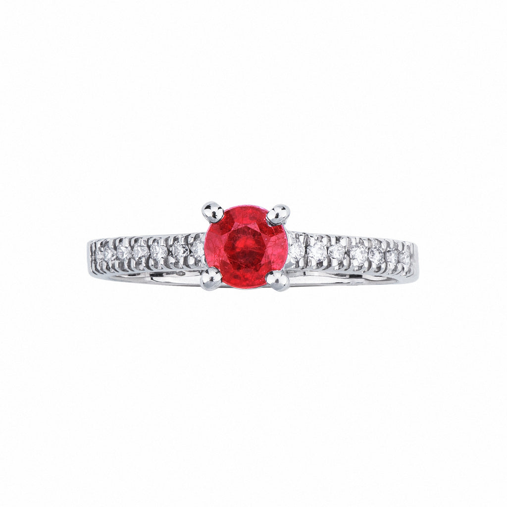 Anello Desire in oro bianco 18k con Rubino centrale e diamanti sul gambo