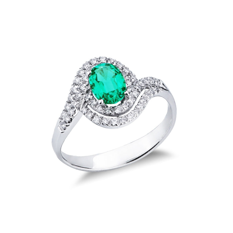 Anello Sublime in Oro bianco 18k con Smeraldo ovale e Diamanti.