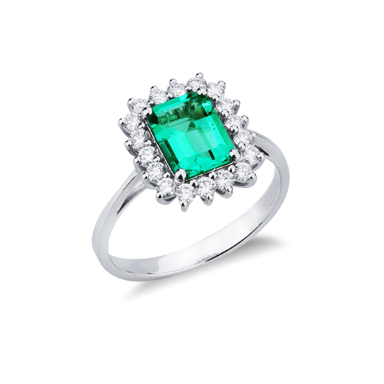 Anello Imperial in oro bianco 18k con smeraldo rettangolare e diamanti