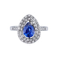 Anello Petal in oro bianco 18k con zaffiro blu a goccia e diamanti anche sul gambo