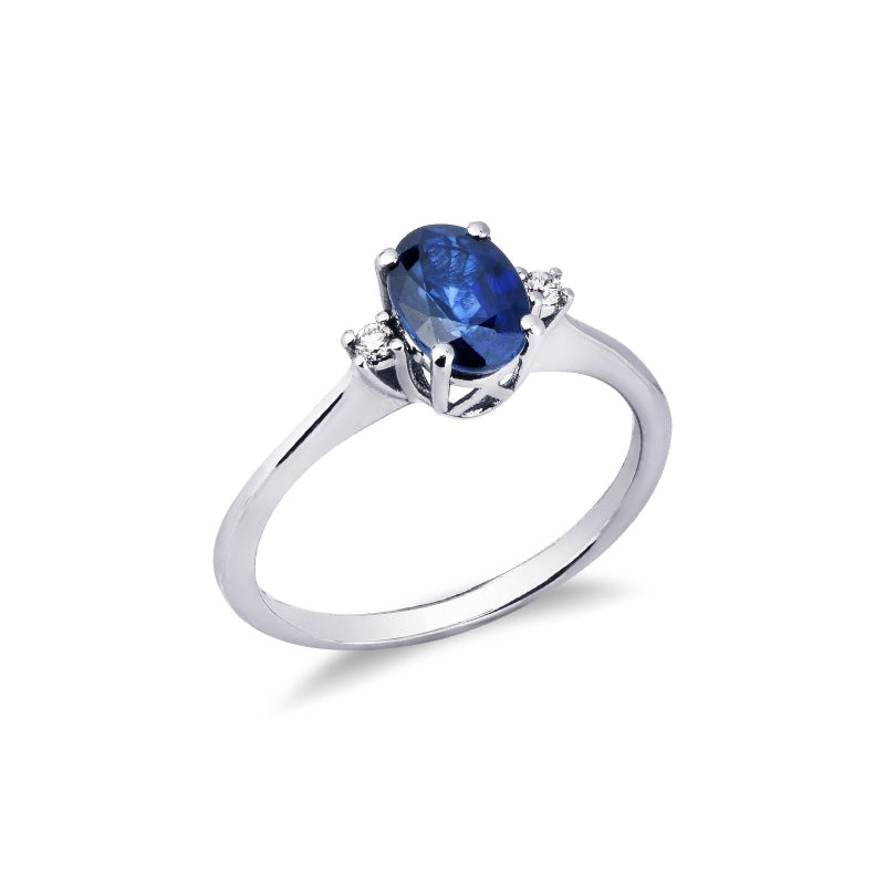 Anello Infinity in Oro Bianco 18k con Zaffiro Blu al centro e Diamanti