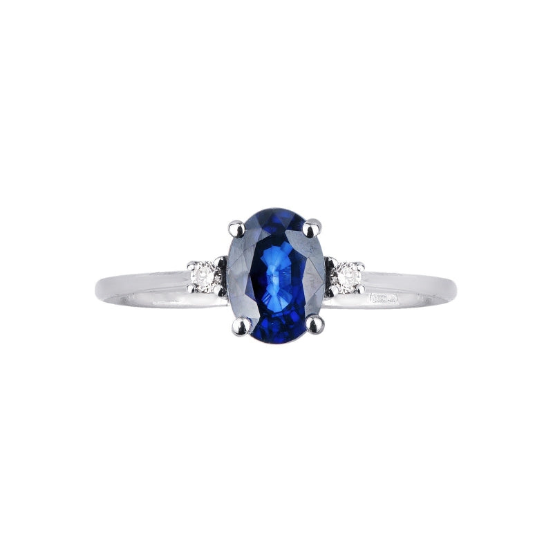 Anello Infinity in Oro Bianco 18k con Zaffiro Blu al centro e Diamanti